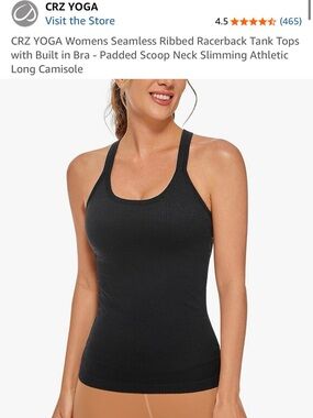 CRZ YOGA Black Seamless Ribbed Racerback Tank with Built-In Support